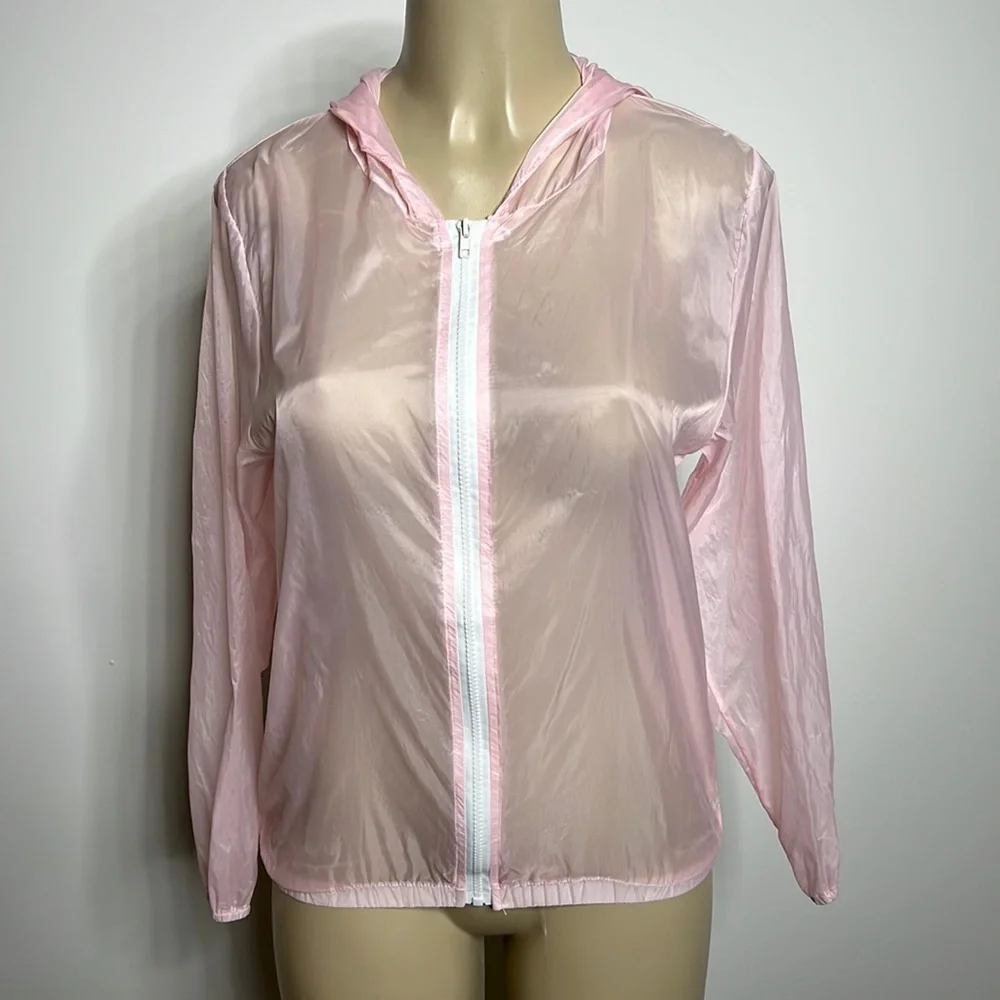 Sheer baby pink medium jacket with hood - Picture 1 of 4